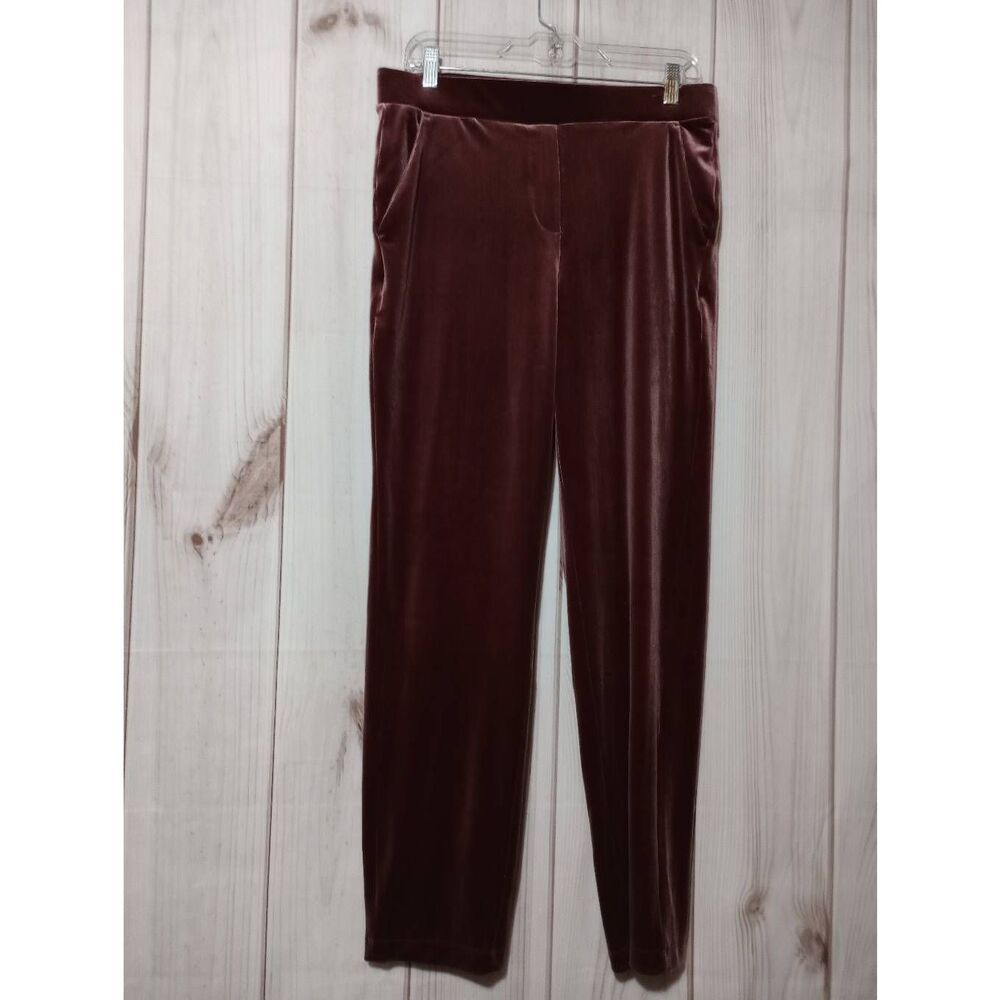 Loft Pants Ladies Medium Tall Maroon Velour Straight Leg Pull On Waist